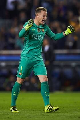 19.10.2016, xslx, Fussball UEFA Champions League, FC Barcelona Barca - FC Manchester City, emspor, v.l. Marc-Andre Ter Stegen (FC Barcelona) Jubelt nach Tor zum 1-0 von Lionel Messi (FC Barcelona) Barcelona