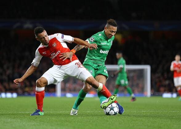 19.10.2016. Emirates Stadium, London, England. UEFA Champions League Football. Arsenal versus PFC Ludogorets Razgrad. Arsenal Midfielder Francis Coquelin is dispossessed by Ludogorets Midfielder Anicet Abel xMarkxKertonx  ActionPlus11801767