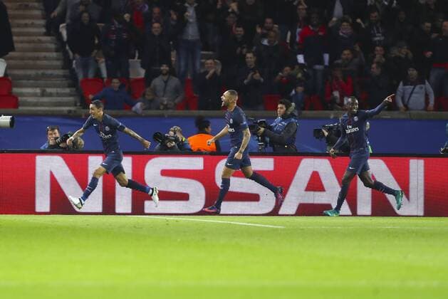 Fußball, CL, Paris St. Germain - FC Basel Angel Di Maria (PSG) Layvin Kurzawa (PSG) Blaise Matuidi (PSG) - Fussball, Champions League, Paris Saint Germain PSG vs. FC Basel - 19 10 2016 GwendolineLeGoff Panoramic 