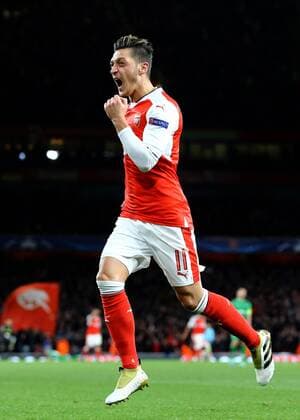 19.10.2016. Emirates Stadium, London, England. UEFA Champions League Football. Arsenal versus PFC Ludogorets Razgrad. Arsenal Midfielder Mesut Ozil celebrates making it 4-0 xMarkxKertonx  ActionPlus11801787