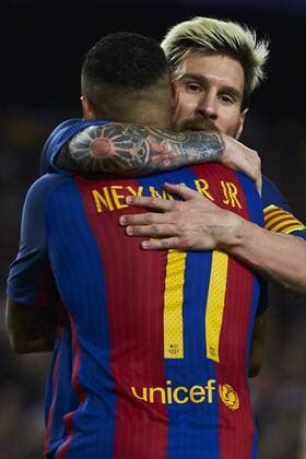 19.10.2016, xslx, Fussball UEFA Champions League, FC Barcelona Barca - FC Manchester City, emspor, v.l. Neymar da Silva Jr (FC Barcelona) Jubelt gemeinsam mit Lionel Messi (FC Barcelona), nach dem Tor zum 4-0 Barcelona