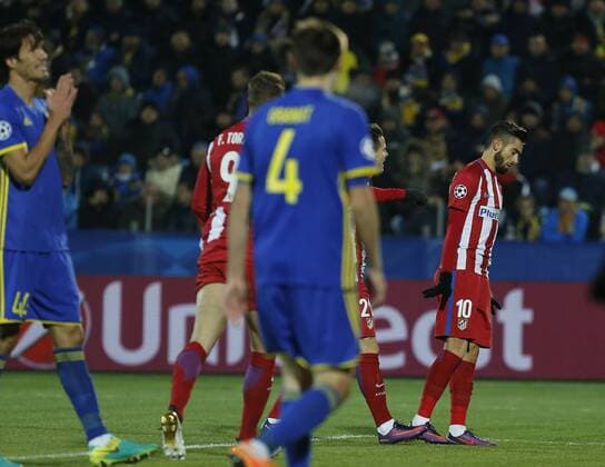 Fußball, CL, FK Rostow - Atletico Madrid Carrasco. Champions League match between FK Rostov and Atletico Madrid. In this picture, Carrasco celebrates his goal. xPabloxGarciax 