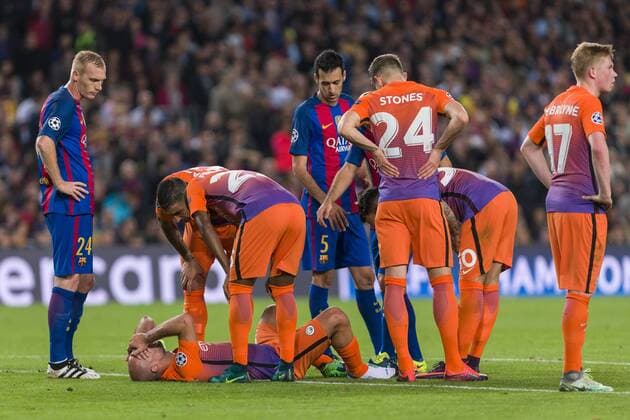 October 19, 2016 - Barcelona, Calatonia, Spain - PabloZabaleta wounded during the match between FC Barcelona Barca - Manchester City, for the round 1 of the Champions League, played at Camp Nou Stadium on 19th oct, 2016 in Barcelona, Spain. FC Barcelona v Manchester City FC - UEFA Champions League  - ZUMAn230 20161019_zaa_n230_183
