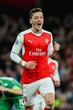 Mesut Ozil (Arsenal), OCTOBER 19, 2016 - Football Soccer : Mesut Ozil of Arsenal celebrates as he scores a goal and completes a hat-trick to make it 6-0 during the UEFA Champions League Group Stage match between Arsenal and Ludogorets Razgrad at Emirates Stadium in London, England. Noxthirdxpartyxsales  (mdga012259)
