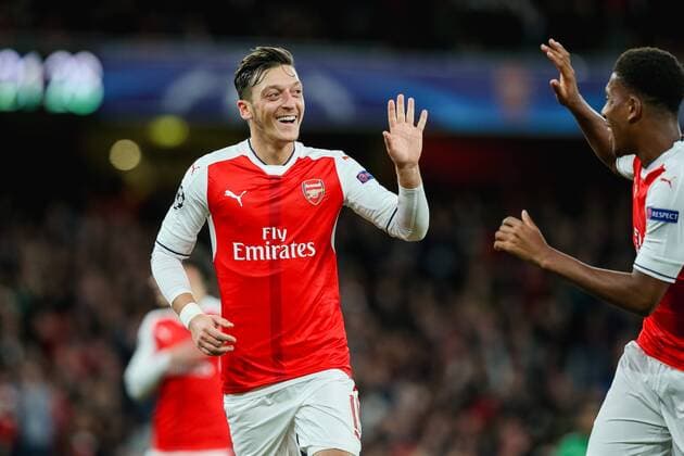 Mesut Ozil (Arsenal), OCTOBER 19, 2016 - Football Soccer : Mesut Ozil of Arsenal celebrates as he scores a goal and completes a hat-trick to make it 6-0 during the UEFA Champions League Group Stage match between Arsenal and Ludogorets Razgrad at Emirates Stadium in London, England. Noxthirdxpartyxsales  (mdga012261)