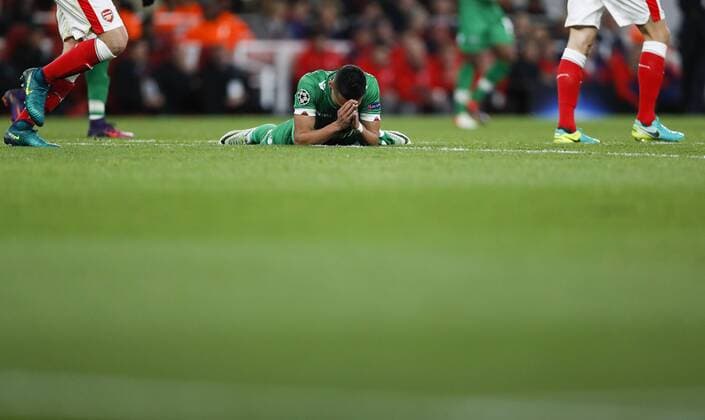 (161020) -- LONDON, Oct. 20, 2016 -- Marcelinho of Ludogorets Razgrad reacts after missed a goal during the UEFA Champions League Group A match between Arsenal and Ludogorets Razgrad at the Emirates Stadium in London, Britain on Oct. 19, 2016. Arsenal won 6-0. ) (SP)BRITAIN-LONDON-FOOTBALL-UEFA CHAMPIONS LEAGUE-ARSENAL VS LUDOGORETS RAZGRAD HanxYan 