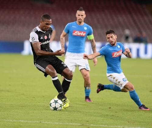 UEFA Champions League Group B match between Napoli and Besiktas at San Paolo Stadium in Napoli, Italy , 19 October 2016. Final Score : Napoli 2 - Besiktas 3 Pictured Marcelo of Besiktas and Dries Mertens of Napoli. 
