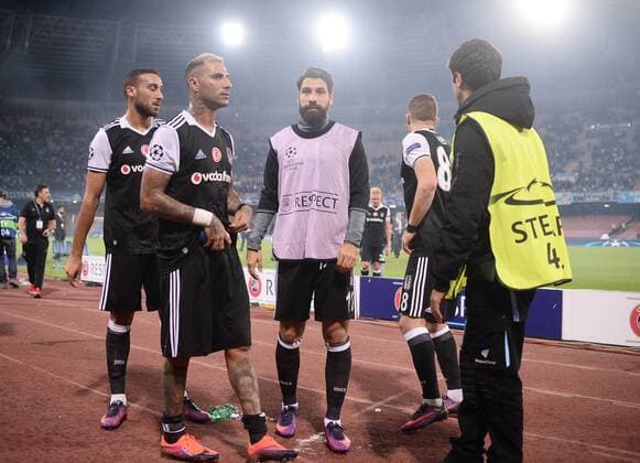UEFA Champions League Group B match between Napoli and Besiktas at San Paolo Stadium in Napoli, Italy , 19 October 2016. Final Score : Napoli 2 - Besiktas 3 Pictured Ricardo Quaresma and Olcay Sahan of Besiktas . 