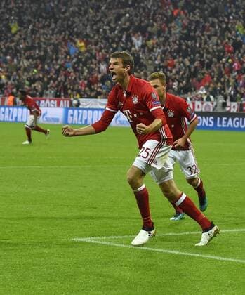 19.10.2016, Fussball Champions-League 2016 2017, Vorrunde 3.Spieltag, FC Bayern München - PSV Eindhoven, in der Allianzarena München. Thomas Müller (FC Bayern München) Torjubel 