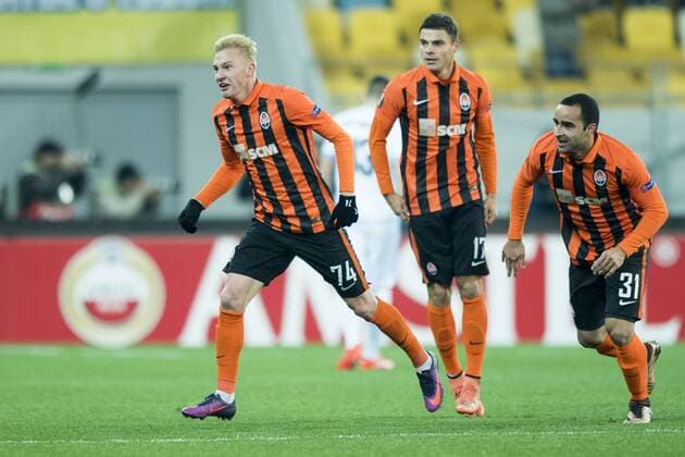 Shakhtar Donetsk s Viktor Kovalenko celebrates after scoring during a third game of the group stage (group H) of the Europa League competition between Ukraine club Shaktar Donetsk and Belgian soccer team KAA Gent, Thursday 20 October 2016, in Lviv, Ukraine. JASPERxJACOBS  x04962346x