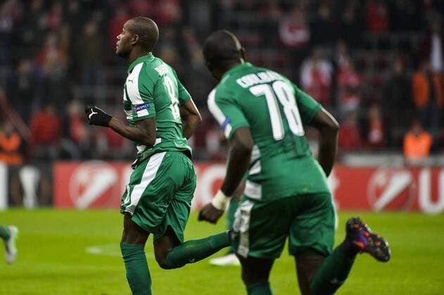 Panathinaikos forward Victor Ibarbo celebrates after scoring during a third game of the group stage (group G) of the Europa League competition between Belgian soccer team Standard de Liege and Greek soccer team Panathinaikos, Thursday 20 October 2016, in Liege. NICOLASxLAMBERT  x04962353x