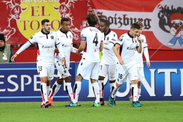 SOCCER - EL, RBS vs Nice SALZBURG,AUSTRIA,20.OCT.16 - SOCCER - UEFA Europa League, group stage, Red Bull Salzburg vs OGC Nice. Image shows the rejoicing of Nice. GEPAxpictures xMathiasxMandl