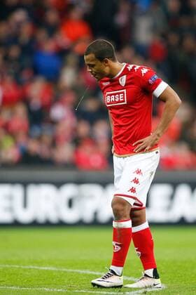 Standard s Matthieu Dossevi looks dejected during a third game of the group stage (group G) of the Europa League competition between Belgian soccer team Standard de Liege and Greek soccer team Panathinaikos, Thursday 20 October 2016, in Liege. BRUNOxFAHY  x04962545x