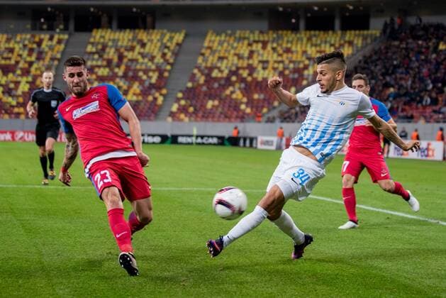 UEFA Europa League 2016-2017, Group L game between FC Steaua Bucharest ROU and FC Zurich (SUI) October 2016 October 20, 2016: Ovidiu Popescu 23 of FC Steaua Bucharest and Roberto Rodriguez 34 of FC Zurich in action during the UEFA Europa League 2016-2017, Group L game between FC Steaua Bucharest ROU and FC Zurich (SUI) at National Arena, Bucharest, Romania ROU. Foto:
