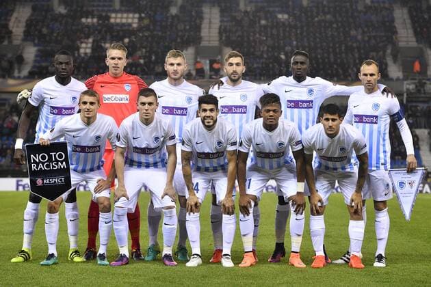 (top), Genk s Omar Colley, Genk s goalkeeper Marco Bizot, Genk s Jakub Brabec, Genk s Tino-Sven Susic, Genk s Wilfried Onyinye Ndidi, Genk s Thomas Buffel (down), Genk s Timothy Castagne, Genk s Bojan Nastic, Genk s Alejandro Pozuelo, Genk s Leon Bailey and Genk s Nikolaos Karelis pictured before the start of a third game of the group stage (group F) of the Europa League competition between Belgian soccer team RC Genk and Portuguese soccer team Athletic Bilbao, Thursday 20 October 2016, in Genk. YORICKxJANSENS x04962646x