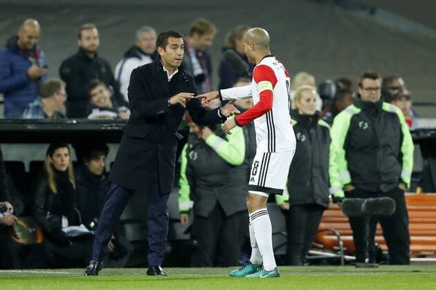 (L-R) coach Giovanni van Bronckhorst, Karim El Ahmadi of Feyenoordduring the Europa League group A match between Feyenoord and Zorya Luhansk on October 20, 2016 at the Kuip stadium in Rotterdam, The Netherlands. Feyenoord v Zorya Luhansk UEFA Europa League 2016 2017 xVIxxIVx 6431583