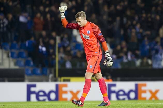 Genk s goalkeeper Marco Bizot celebrates after his team scored a goal during a third game of the group stage (group F) of the Europa League competition between Belgian soccer team RC Genk and Portuguese soccer team Athletic Bilbao, Thursday 20 October 2016, in Genk. KRISTOFxVANxACCOM  x04962696x