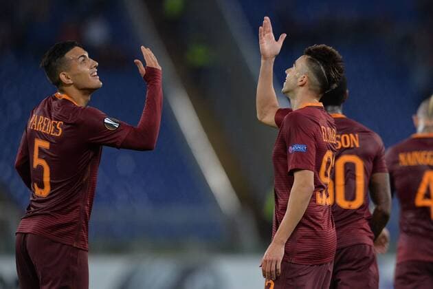 Stephan El Shaarawy Roma,, Paredes.Goal celebration. Roma 20-10-2016 Stadio Olimpico Football Calcio Europa League AS Roma - Austria Wien AntoxBaldassarre