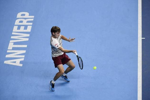 Belgian David Goffin pictured in action during the second round match between Belgian David Goffin ATP Tennis Herren 12) and Germany Florian Mayer (ATP 58) at the first edition of the European Open - ATP Antwerpen on hardcourt, from 17 to 23 October, in Antwerp, Thursday 20 October 2016. DIRKxWAEM  x04962753x