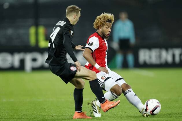 (L-R) Dmytro Grechyshkin of FC Zorya Luhansk, Tonny Vilhena of Feyenoordduring the Europa League group A match between Feyenoord and Zorya Luhansk on October 20, 2016 at the Kuip stadium in Rotterdam, The Netherlands. Feyenoord v Zorya Luhansk UEFA Europa League 2016 2017 xVIxxIVx 6432091