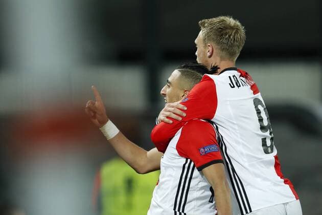 (L-R) Bilal Basacikoglu of Feyenoord, Nicolai Jorgensen of Feyenoordduring the Europa League group A match between Feyenoord and Zorya Luhansk on October 20, 2016 at the Kuip stadium in Rotterdam, The Netherlands. Feyenoord v Zorya Luhansk UEFA Europa League 2016 2017 xVIxxIVx 6432092