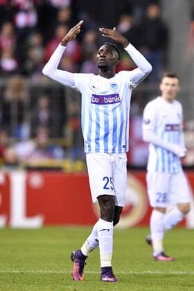 Genk s Wilfried Onyinye Ndidi celebrates after scoring during a third game of the group stage (group F) of the Europa League competition between Belgian soccer team RC Genk and Portuguese soccer team Athletic Bilbao, Thursday 20 October 2016, in Genk. YORICKxJANSENS  x04962832x