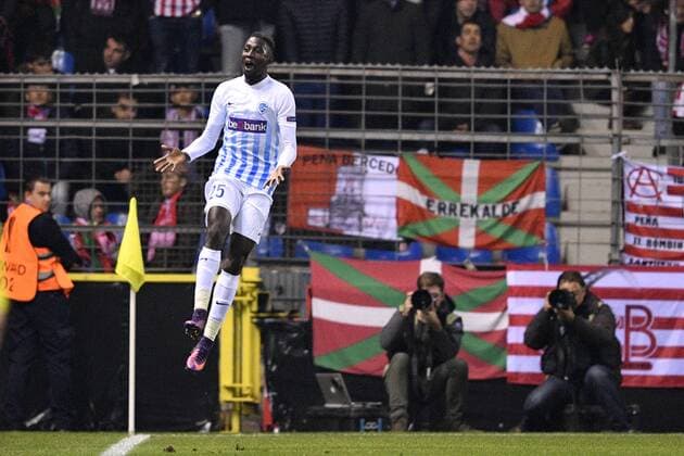 Genk s Wilfried Onyinye Ndidi celebrates after scoring during a third game of the group stage (group F) of the Europa League competition between Belgian soccer team RC Genk and Portuguese soccer team Athletic Bilbao, Thursday 20 October 2016, in Genk. YORICKxJANSENS  x04962835x