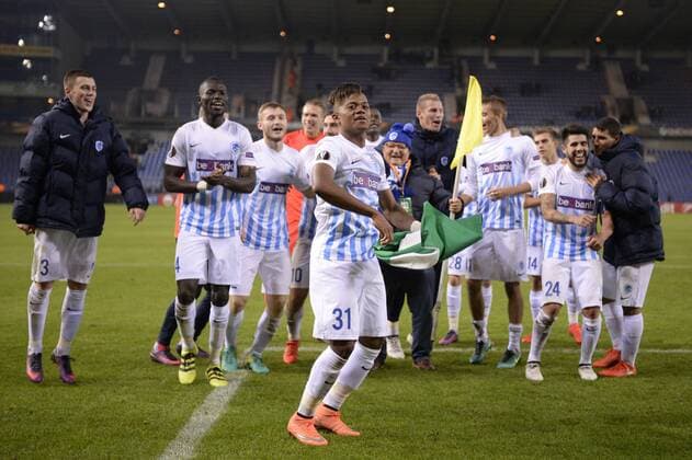 Genk s Leon Bailey celebrates after winning a third game of the group stage (group F) of the Europa League competition between Belgian soccer team RC Genk and Portuguese soccer team Athletic Bilbao, Thursday 20 October 2016, in Genk. YORICKxJANSENS  x04962873x