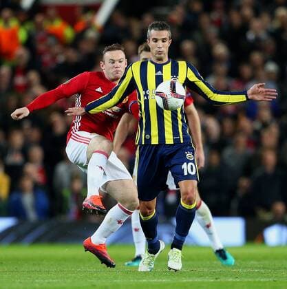 Robin van Persie of Fenerbahce and Wayne Rooney of Manchester United ManU during the UEFA Europa League match at Old Trafford, Manchester. Picture date: October 20th, 2016. Pic Matt McNulty Sportimage EDITORIAL USE ONLY. No use with unauthorised audio, video, data, fixture lists, club league logos or live services. Online in-match use limited to 120 images, no video emulation. No use in betting, games or single club league player publications.