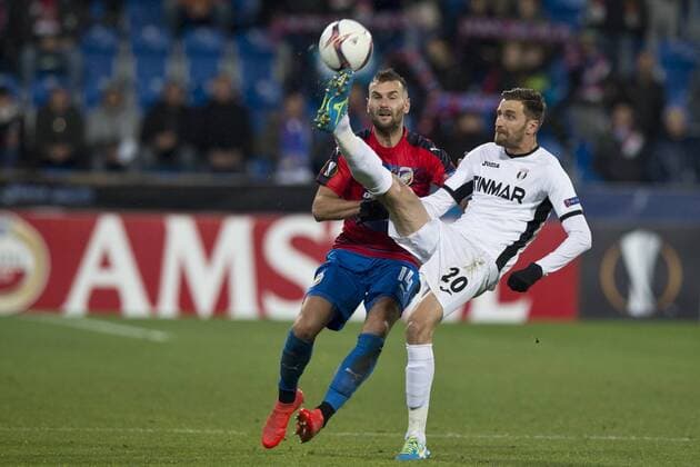 Radim Reznik, left, of Viktoria and Florin Lovin of Astra in action during the European Football League third round group E match FC Viktoria Plzen vs FC Astra Giurgiu in Pilsen, Czech Republic, October 20, 2016. (CTKxPhoto MichalxKamaryt) CTKPhotoP201610201280801  kmt 9