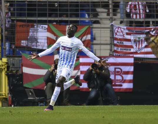 Wilfried Ndidi midfielder of KRC Genk celebrates with teammates after scoring FOOTBALL : Racing Genk vs Athletic Bilbao - Ligue Europa - 20 10 2016 Photonews Panoramic  665590041