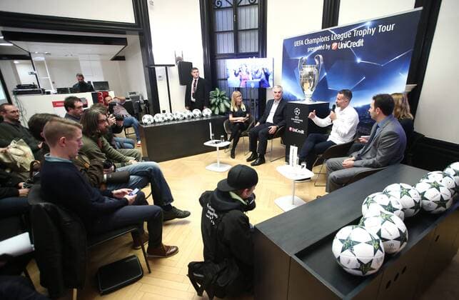 Ryan Giggs, Ambassador of Unicredit group presented the most prestigious European club trophy 21.10.2016., Croatia, Zagreb - The City Savings Bank of Zagrebacka banka, as part of the UEFA Champions League Trophy Tour, held a press conference PK Pressekonferenz at which Ryan Giggs, Ambassador of Unicredit group presented the most prestigious European club trophy, the one intended for the winner of the Champions League.  SanjinxStrukic PIXSELL