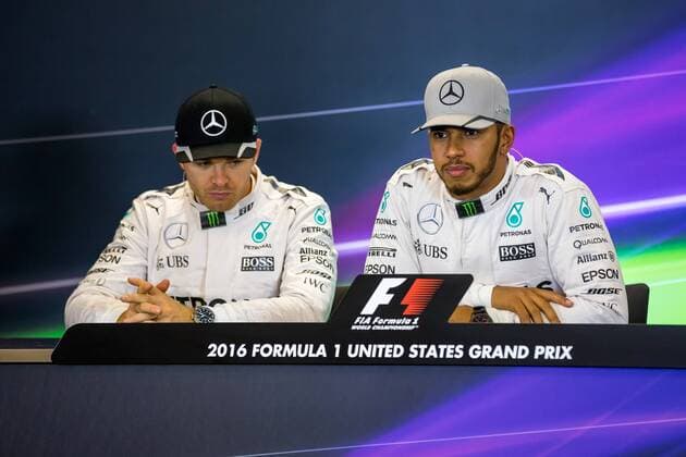 United States Grand Prix, Austin 20 - 23 October 2016 22.10.2016 - Qualifying, press conference PK Pressekonferenz Nico Rosberg (GER) Mercedes AMG F1 W07 Hybrid and Lewis Hamilton (GBR) Mercedes AMG F1 W07 Hybrid 