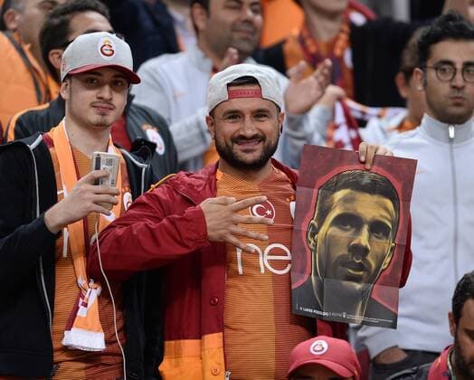 Turkey superlig macth between Gaatasaray and Trabzonspor at Turk Telkom Arena in Istanbul , Turkey , October 22, 2016. Pictured: Fans of Galatasaray ( Lukas Podolski ) 