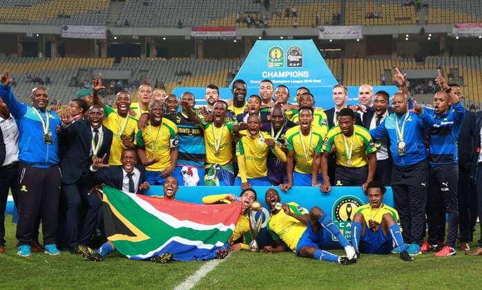October 23, 2016 - Alexandria, Alexandria, Egypt - South Africa s Mamelodi Sundowns players celebrate after winning the CAF Champions League football competition following the final match against Egypt s Zamalek club on October 23, 2016 at the Borg el-Arab Stadium near Alexandria Middle East News - October 23, 2016 - ZUMAap3_ 20161023_zaf_ap3_024