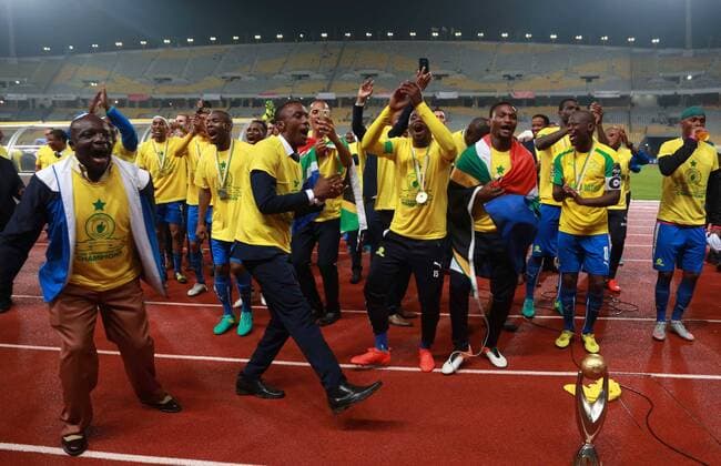 October 23, 2016 - Alexandria, Alexandria, Egypt - South Africa s Mamelodi Sundowns players celebrate after winning the CAF Champions League football competition following the final match against Egypt s Zamalek club on October 23, 2016 at the Borg el-Arab Stadium near Alexandria Middle East News - October 23, 2016 - ZUMAap3_ 20161023_zaf_ap3_037