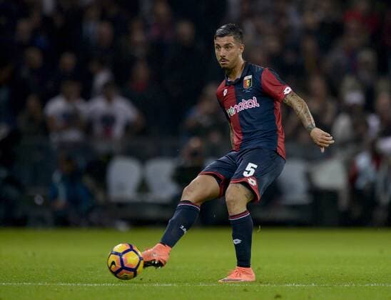 Italy: Genoa CFC v AC Milan - Serie A Armando Izzo of Genoa CFC in action during the Serie A football match between Genoa CFC and AC Milan. Genoa CFC wins 3-0 over AC Milan.  NicoloxCampox xPacificxPress
