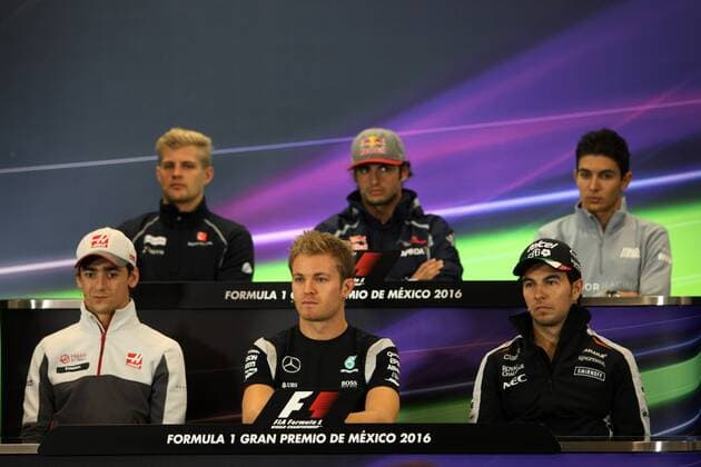 Mexican Grand Prix, Mexico City 27 - 30 October 2016 27.10.2016 - From row back, Marcus Ericsson (SUE) Sauber C34, Carlos Sainz Jr (ESP) Scuderia Toro Rosso STR11, Esteban Ocon (FRA) Manor Racing MRT05 , Esteban Gutierrez (MEX) Haas F1 Team VF-16 Nico Rosberg (GER) Mercedes AMG F1 W07 Hybrid and Sergio Perez (MEX) Sahara Force India F1 VJM09 