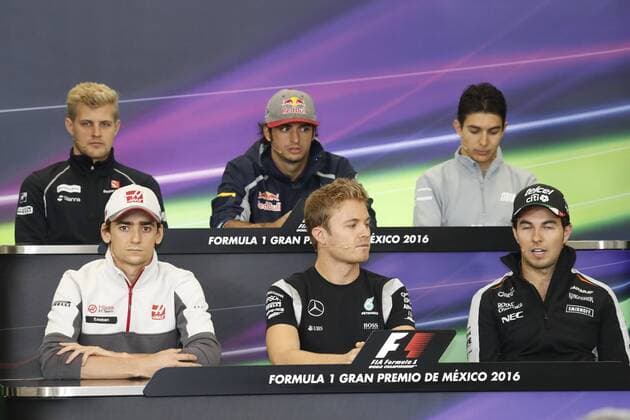 Marcus Ericsson, Carlos Sainz, Esteban Ocon, Esteban Gutierrez, Nico Rosberg and Sergio Perez en rueda de prensa. Atmosphere before Mexico F1 GP. In this picture, Marcus Ericsson, Carlos Sainz, Esteban Ocon, Esteban Gutierrez, Nico Rosberg and Sergio Perez at press conference PK Pressekonferenz xRUBIOx  RV RACING PRESS
