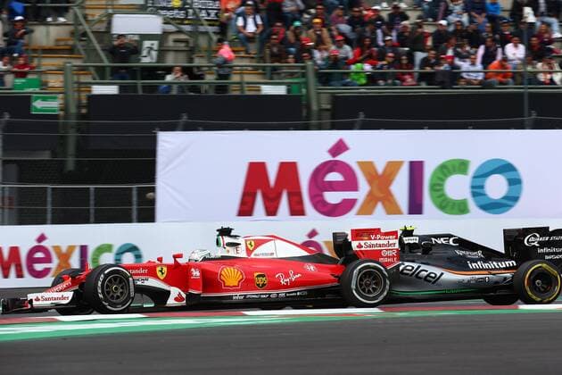 Mexican Grand Prix, Mexico City 27 - 30 October 2016 28.10.2016 - Free Practice 2, Sebastian Vettel (GER) Scuderia Ferrari SF16-H and Sergio Perez (MEX) Sahara Force India F1 VJM09 