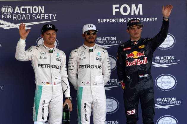 Mexican Grand Prix, Mexico City 27 - 30 October 2016 29.10.2016 - Qualifying, 2nd position Nico Rosberg (GER) Mercedes AMG F1 W07 Hybrid, Lewis Hamilton (GBR) Mercedes AMG F1 W07 Hybrid pole position and 3rd position Max Verstappen (NED) Red Bull Racing RB12 