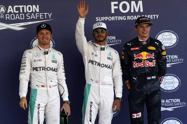 Mexican Grand Prix, Mexico City 27 - 30 October 2016 29.10.2016 - Qualifying, 2nd position Nico Rosberg (GER) Mercedes AMG F1 W07 Hybrid, Lewis Hamilton (GBR) Mercedes AMG F1 W07 Hybrid pole position and 3rd position Max Verstappen (NED) Red Bull Racing RB12 
