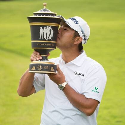 Hideki Matsuyama of Japan kisses his champion trophy after winning the 2016 WGC-HSBC Champions golf tournament in Shanghai, China, 30 October 2016. Hideki Matsuyama waved to a cheering crowd from the top balcony of a corporate suite over the 18th green at Sheshan International, where moments earlier he finished up a thorough beating of a world-class field in the HSBC Champions. He never felt higher. His game never felt better. And the 24-year-old Japanese star can only hope that he s just getting started. Matsuyama never gave anyone a chance Sunday, closing with a 6-under 66 for a seven-shot victory that made him the first Asian to win a World Golf Championships event since the series began in 1999. And it was only fitting that he won at the event billed as Asia s major. Matsuyama finishes off dominant victory in Shanghai  pbu525301_37