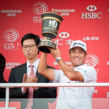 Hideki Matsuyama of Japan, right, holds up his champion trophy after winning the 2016 WGC-HSBC Champions golf tournament in Shanghai, China, 30 October 2016. Hideki Matsuyama waved to a cheering crowd from the top balcony of a corporate suite over the 18th green at Sheshan International, where moments earlier he finished up a thorough beating of a world-class field in the HSBC Champions. He never felt higher. His game never felt better. And the 24-year-old Japanese star can only hope that he s just getting started. Matsuyama never gave anyone a chance Sunday, closing with a 6-under 66 for a seven-shot victory that made him the first Asian to win a World Golf Championships event since the series began in 1999. And it was only fitting that he won at the event billed as Asia s major. Matsuyama finishes off dominant victory in Shanghai  pbu525301_46