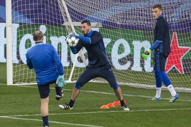 Rostov s Ivan Komissarov and Soslan Dzhanayev during the oficial training before the match of UEFA Champions League between Atletico de Madrid and FC Rostov, at Vicente Calderon Stadium, Madrid, Spain. October 31, 2016.  (20161031007)