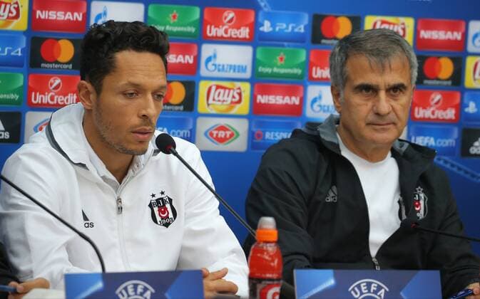 Head coach of Besiktas, Senol Gunes and Player Adriano attend a press conference PK Pressekonferenz following a training session in Istanbul, Turkey, 31 Octoberr 2016. Besiktas will face Napoli in a UEFA Champions League Group B match on 01 November 2016. 
