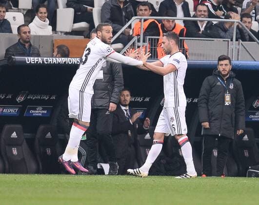 UEFA Champions League Group B match between Besiktas and Napoli at Vodafone Arena in Istanbul , Turkey ,November 01 , 2016. Pictured Cenk Tosun (L) and Dusko Tosic of Besiktas. 