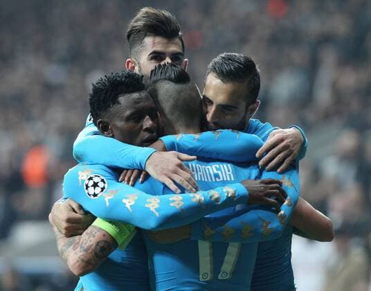 UEFA Champions League Group B match between Besiktas and Napoli at Vodafone Arena in Istanbul , Turkey ,November 01 , 2016. Final Score : Besiktas 1 - Napoli 1 Pictured Napoli players celebrates for Marek Hamsik s goal. 