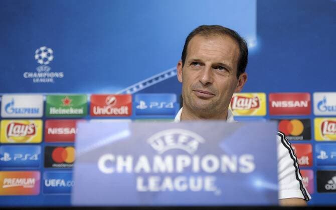 Italy: Juventus FC v Olympique Lyonnais Massimiliano Allegri speaks during a Juventus FC press conference PK Pressekonferenz ahead of the UEFA Champions League Group H match between Juventus FC and Olympique Lyonnais at the Juventus Stadium.  NicoloxCampox xPacificxPress