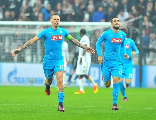 Napoli s Marek Hamsik celebrates his goal during a Champions League, group B soccer match, between Napoli and Besiktas at Vodafone Arena in Istanbul, 1st of November, 2016. (Aziz Uzun - Depo Photos)  15552054